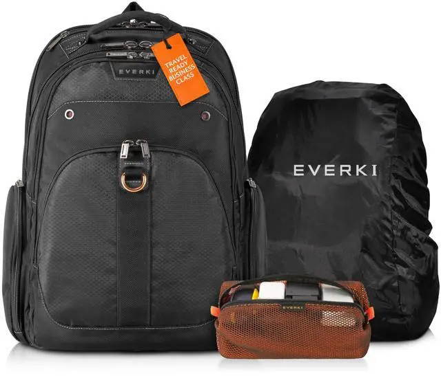 Main image of Everki Atlas Business Laptop Backpack (EKP121) with Orange Accessory Pouch & Rain Cover - Men's Backpack with 13"-17.3" Compartment, 32L Capacity - Travel-Friendly Backpack, Pouch & Cover Bundle