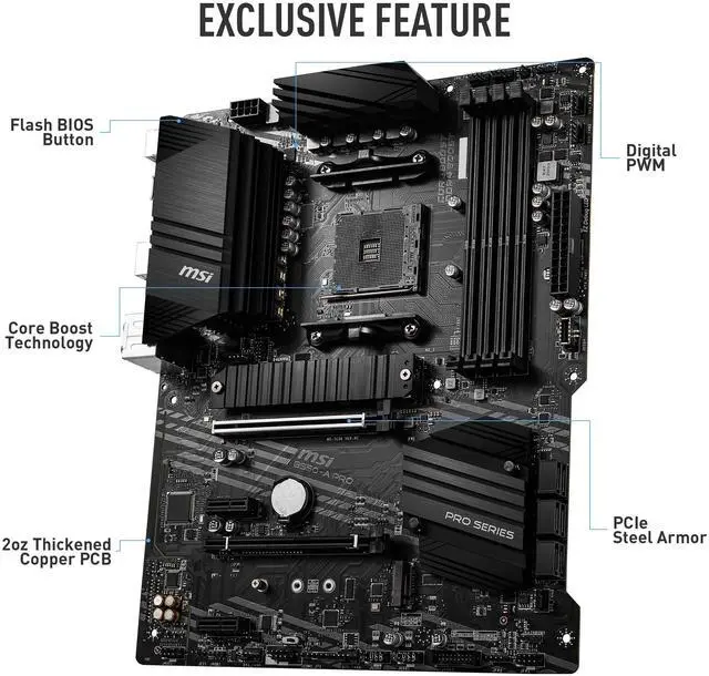Alt view image 3 of 5 - MSI AMD B550 Pro Socket AM4 ATX DDR4-SDRAM Motherboard
