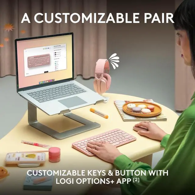 Alt view image 4 of 5 - Logitech Pebble 2 Combo, Wireless Keyboard and Mouse, Quiet and Portable, Customizable, Logi Bolt, Bluetooth, Easy-Switch for Windows, macOS, iPadOS, Chrome - Tonal Rose