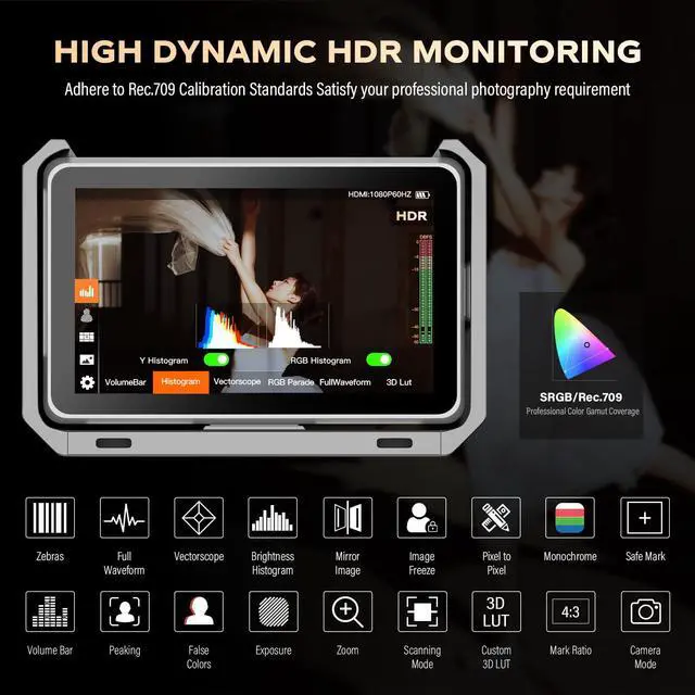 Alt view image 2 of 5 - VILTROX DC-X3 Cage 6" SDI Camera Field Monitors 2000nits Super Bright Daylight Viewable External Monitor for 4k HDMI DSLR Touchscreen Monitor for Sony Canon Nikon with Sunshield 2200 MAh Battery