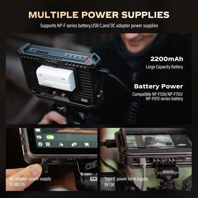 Alt view image 4 of 5 - VILTROX DC-X3 Cage 6" SDI Camera Field Monitors 2000nits Super Bright Daylight Viewable External Monitor for 4k HDMI DSLR Touchscreen Monitor for Sony Canon Nikon with Sunshield 2200 MAh Battery