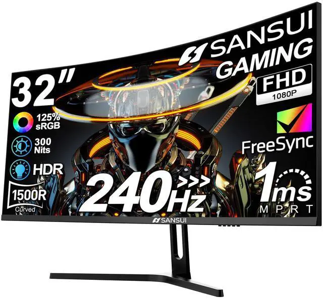 Main image of SANSUI 32 Inch Curved 240Hz Gaming Monitor High Refresh Rate, FHD 1080P Gaming PC Monitor HDMI 2.1x2, DP 1.4x2, Curved 1500R, 1ms(OD), HDR, VESA Compatible (ES-G32C3F One DP Cable Included)