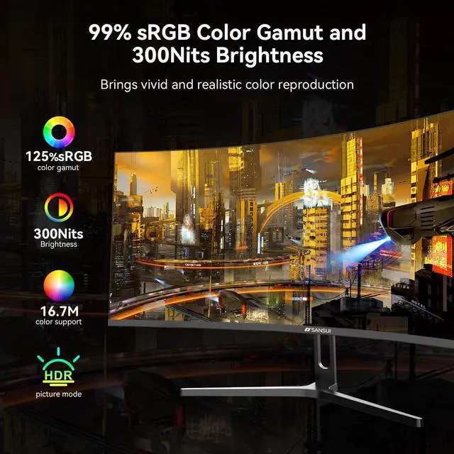 Alt view image 5 of 5 - SANSUI 32 Inch Curved 240Hz Gaming Monitor High Refresh Rate, FHD 1080P Gaming PC Monitor HDMI 2.1x2, DP 1.4x2, Curved 1500R, 1ms(OD), HDR, VESA Compatible (ES-G32C3F One DP Cable Included)