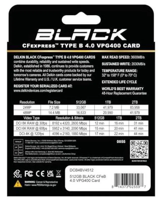 Alt view image 3 of 4 - Delkin Devices Black 512GB CFexpress(tm) Type B 4.0 VPG400 Memory Card - High-Speed Performance for Professional Photography & Videography (512GB)