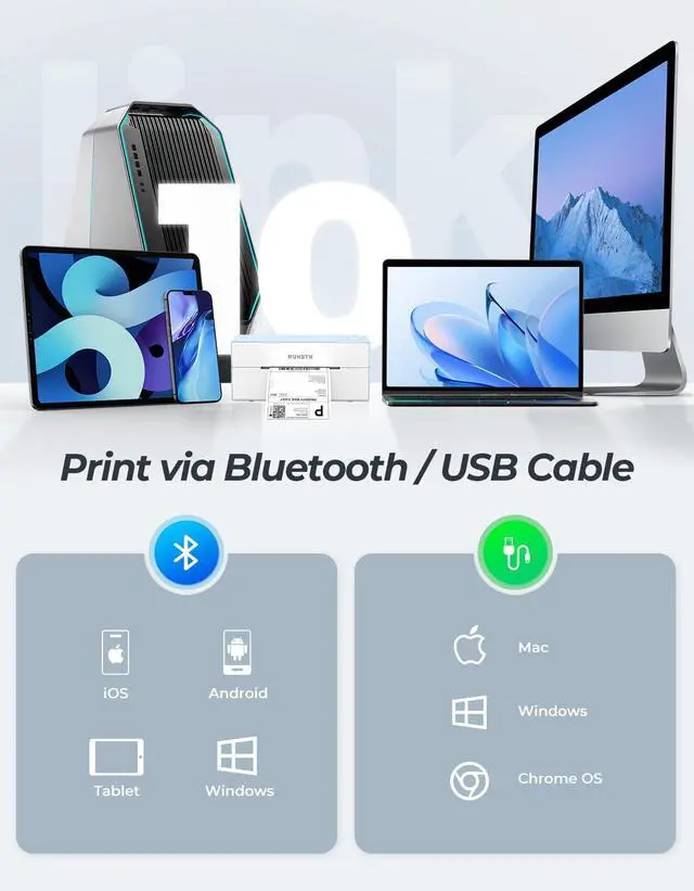 Alt view image 2 of 5 - MUNBYN Bluetooth Thermal Label Printer, 4x6 Shipping Label Printer for Shipping Packages, Compatible with iOS, Android, PC, Mac, Chrome OS, Etsy, Ebay, Shopify, , USPS and More