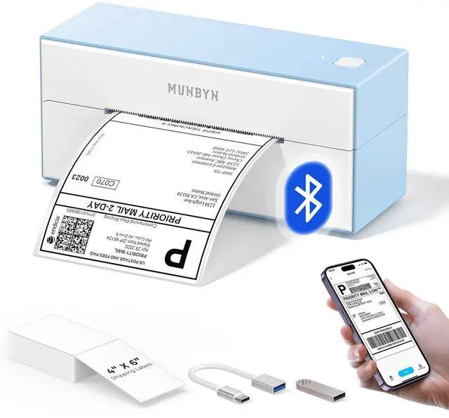 Main image of MUNBYN Bluetooth Thermal Label Printer, 4x6 Shipping Label Printer for Shipping Packages, Compatible with iOS, Android, PC, Mac, Chrome OS, Etsy, Ebay, Shopify, , USPS and More