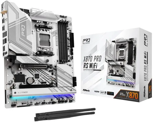 Main image of ASRock X870 Pro RS WiFi AMD Ryzen Socket AM5 ATX Motherboard USB4 DDR5 8000 MHz 256 GB SATA3 6.0 Gb/s