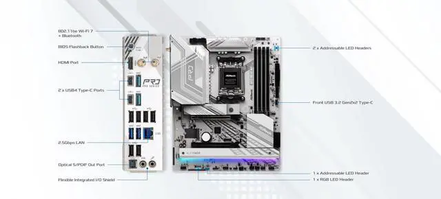 Alt view image 5 of 5 - ASRock X870 Pro RS WiFi AMD Ryzen Socket AM5 ATX Motherboard USB4 DDR5 8000 MHz 256 GB SATA3 6.0 Gb/s