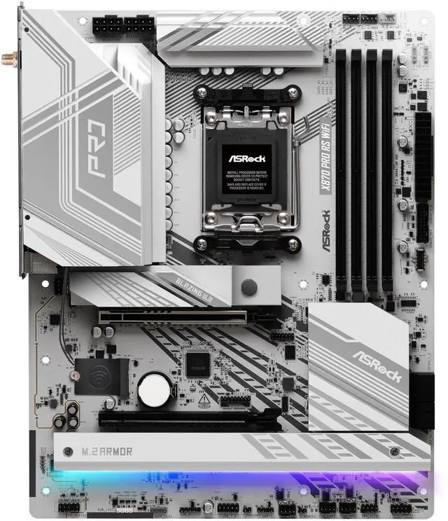 Alt view image 2 of 5 - ASRock X870 Pro RS WiFi AMD Ryzen Socket AM5 ATX Motherboard USB4 DDR5 8000 MHz 256 GB SATA3 6.0 Gb/s