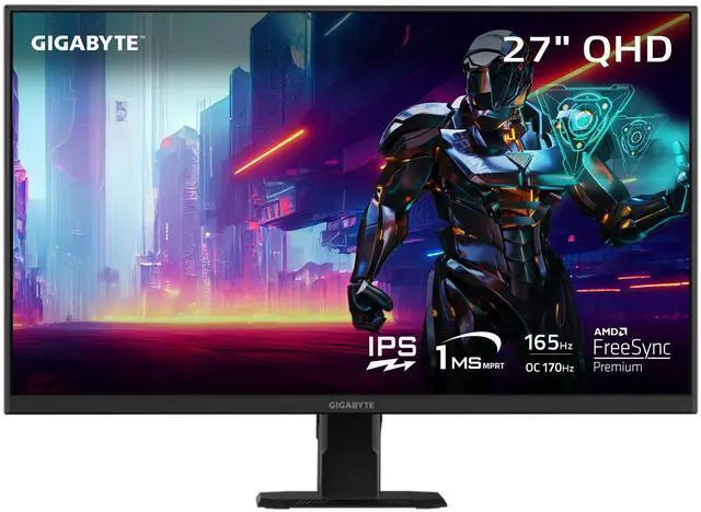Main image of GIGABYTE GS27Q 27" 165Hz 1440P Gaming Monitor, 2560 x 1440 SS IPS Display, 1ms (MPRT) Response Time, HDR Ready, FreeSync Premium, 1x Display Port 1.4, 2X HDMI 2.0 (GS27Q US)
