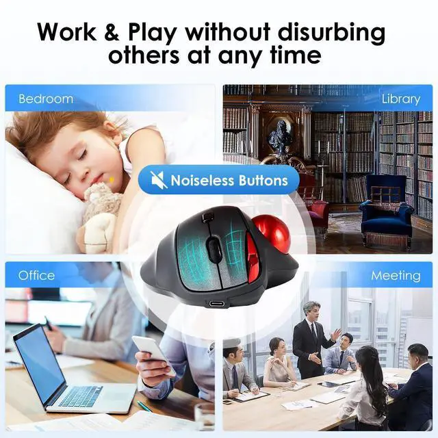 Alt view image 4 of 5 - SANWA Multi Device Bluetooth Trackball Mouse and Bluetooth Keyboard with Touchpad, Silent Click Programmable Roller Ball Mouse, Rechargeable Keyboard, Compatible with Mac, Windows, Android