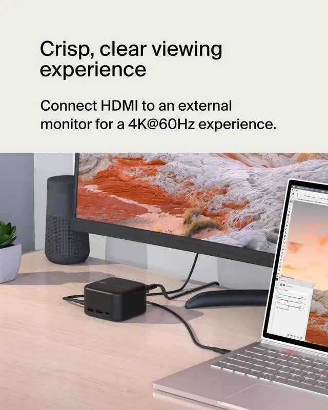 Alt view image 5 of 5 - Belkin Connect USB-C 6-in-1 Core GaN Dock 130W, Multiport Docking Station w/ 96W PD to Peripherals, USB-C, USB-A, Gigabit Ethernet, & HDMI 4K Ports for Gaming, MacBook Pro, PC Laptops, & Chromebook