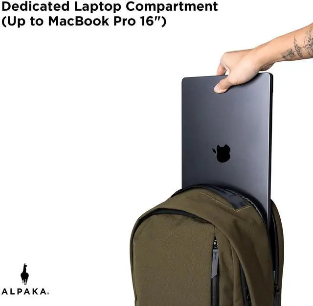 Alt view image 3 of 5 - ALPAKA Metro Backpack Pro Army Green Axoflux 600D - 16" Padded Laptop Compartment with Zipper Entry - Integrated Luggage Strap for Smooth Transit - Quick Access Front Pocket - Three Compartments
