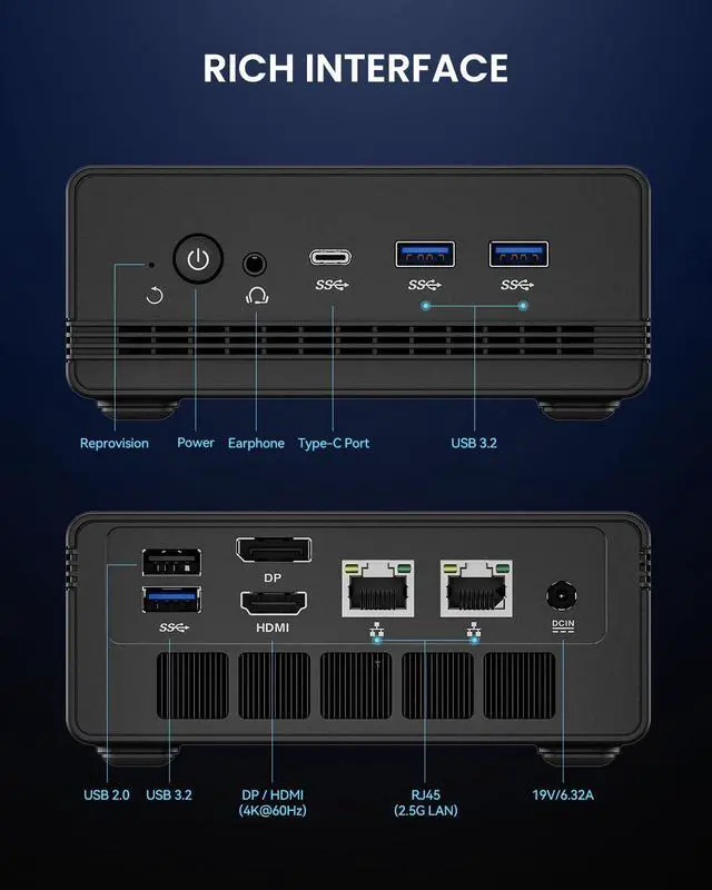 Alt view image 5 of 5 - ADREAMER Ariebox10 Mini PC, AMD R7 7840HS (8C/16T, 3.8~5.1GHz) 16GB DDR5 RAM 1TB PCIe 4.0 SSD Mini Desktop Computer, 4K Dual Display/USB/WiFi/BT/RJ45 Ethernet for Home/Office.