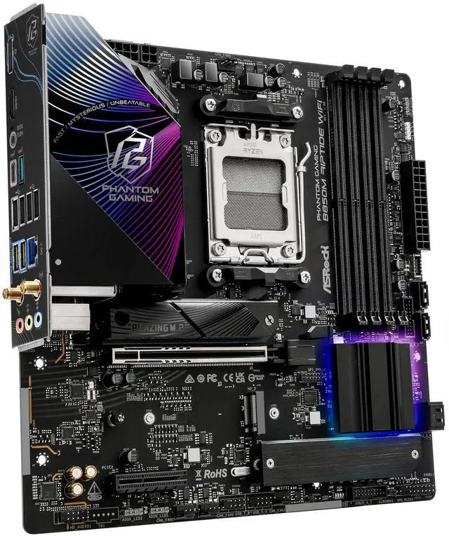 Alt view image 5 of 5 - ASRock AMD B850M Phantom Gaming Riptide WiFi 7 Socket AM5 Ryzen 9000, 8000 and 7000 Series DDR5 B850 up to 8000+ (OC) MHz 256GB Micro ATX Motherboard M.2 SATA3 6.0 Gb/s PCIe 5.0 BIOS Flashback