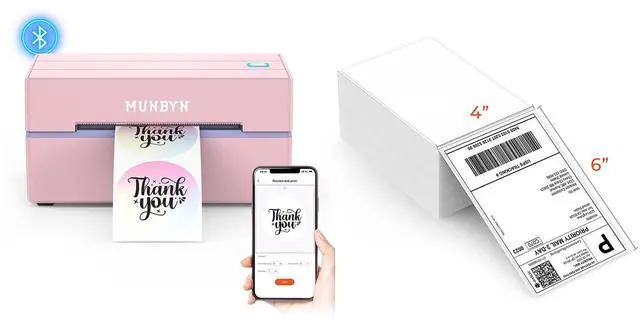 Main image of MUNBYN 130B Bluetooth Thermal Label Printer+Thermal Direct Shipping Label (Pack of 500 4x6 Fan-Fold Labels)