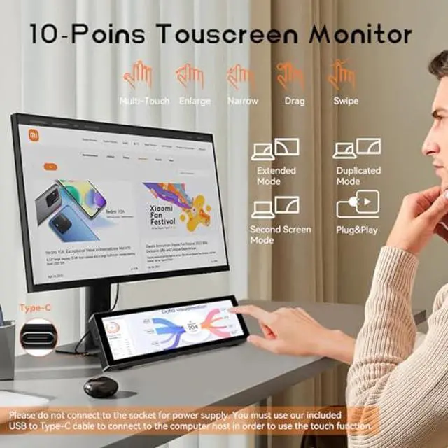 Alt view image 3 of 5 - Upgraded 8.8 Inch Small Touchscreen Monitor, PC Temperature Display, PC Sensor Panel Display, IPS USB Mini Screen for Raspberry Pi, AIDA64 CPU RAM Data Monitor ARGB Computer Case