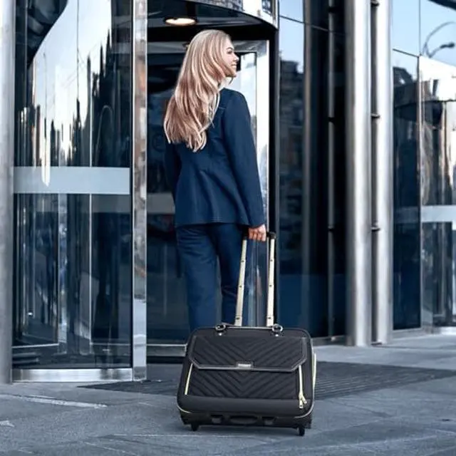 Alt view image 2 of 5 - Arcoyard Rolling Laptop Bag for Women, 17.3 Inch Briefcase with Wheels, Anti Theft Computer Bags with Leather Handle, Roller Work Tote Bag for Teacher, Airline Approved, Large, Black