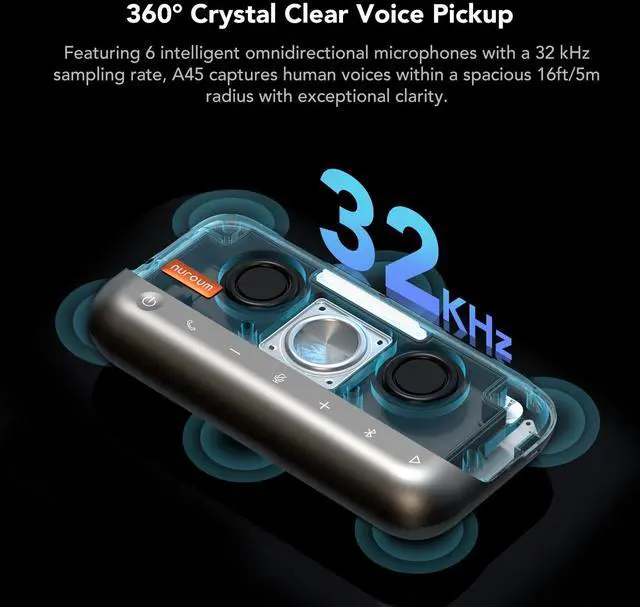 Alt view image 5 of 5 - NUROUM A45 Conference Speaker and Microphone, 6 AI Noise Cancelling Mics, 360deg 16ft Voice Pickup, Daisy Chain, Bluetooth/USB Speakerphone for Computer, Compatible with Zoom/Teams/Google Meet