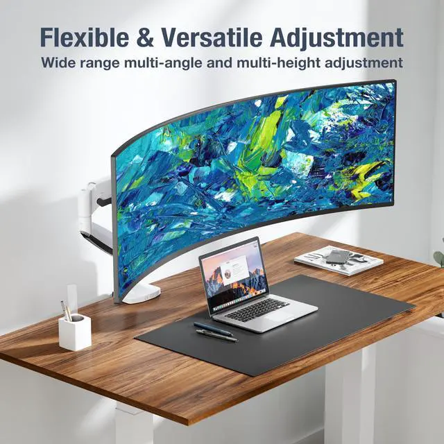 Alt view image 4 of 5 - AVLT Single 17"-45" Monitor Arm Desk Mount Premium Mechanical Spring fits One Flat/Curved/Ultrawide Monitor Full Motion Height Swivel Tilt Rotation Adjustable, White