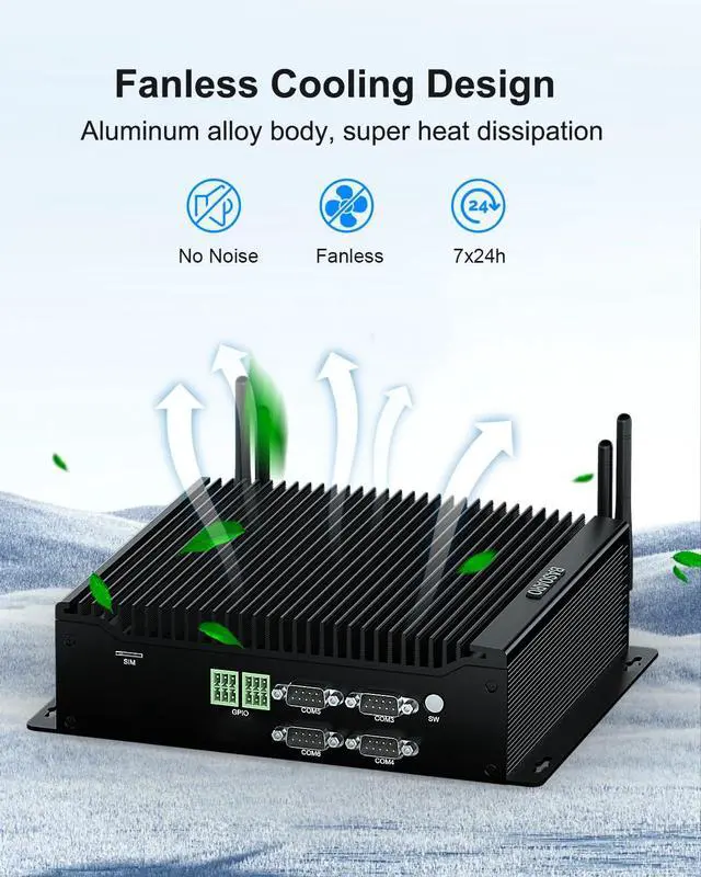 Alt view image 4 of 5 - BASOARO Fanless Industrial PC i5, Mini PC Win 11 Pro Core i5 10210U, 16GB RAM 256GB SSD, HD DP Type-C Triple Display, GPIO, 6 RS232 COM, 8 USB, WiFi, BT 4.2