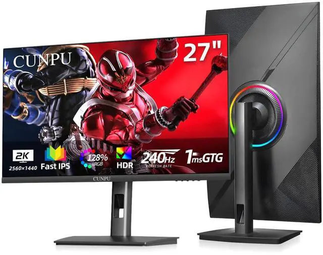 Main image of CUNPU 27 Inch 1440P QHD 240Hz Gaming Monitor, Fast IPS, 1ms 2K Gamer Monitor with HDR, 128% sRGB, FreeSync & G-Sync, Height/Pivot/Tilt/Swivel Vertical Monitor, Built-in Dual Speaker, HDMI/DP