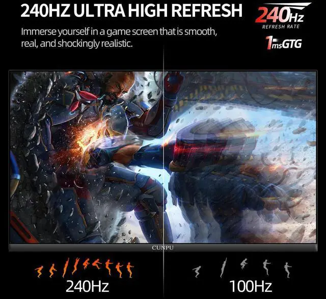 Alt view image 2 of 5 - CUNPU 27 Inch 1440P QHD 240Hz Gaming Monitor, Fast IPS, 1ms 2K Gamer Monitor with HDR, 128% sRGB, FreeSync & G-Sync, Height/Pivot/Tilt/Swivel Vertical Monitor, Built-in Dual Speaker, HDMI/DP