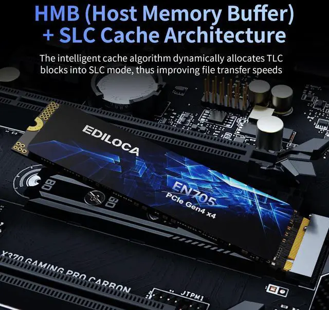 Alt view image 3 of 5 - Ediloca EN705 SSD 1TB PCIe Gen4, NVMe M.2 2280, 3D NAND TLC, Up to 5000MB/s, Internal Solid State Drive, Dynamic SLC Cache, Compatible with PS5, Laptops and PC Desktops