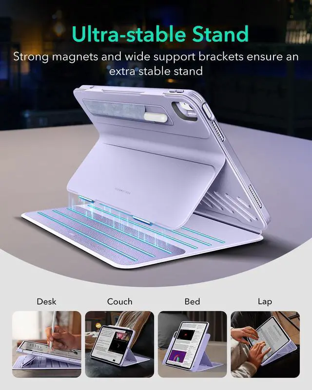 Alt view image 4 of 5 - ESR for iPad Air 13 Inch Case (2025/2024) M3/M2, Removable Magnetic Cover, Adjustable Portrait/Landscape Stand with Raised Screen View, 9 Standing Angles, Shift Series, Light Purple
