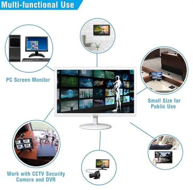 Alt view image 2 of 5 - Elweyoo 19 inch White CCTV Monitoring Display Screen Security Camera Monitor Multi-Function Interface HDMI, AV, BNC, VGA, USB, PC Input 1440x900 Resolution