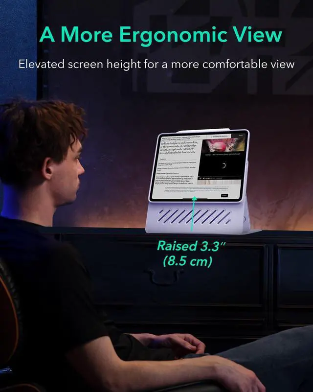 Alt view image 5 of 5 - ESR for iPad Air 13 Inch Case (2025/2024) M3/M2, Removable Magnetic Cover, Adjustable Portrait/Landscape Stand with Raised Screen View, 9 Standing Angles, Shift Series, Light Purple