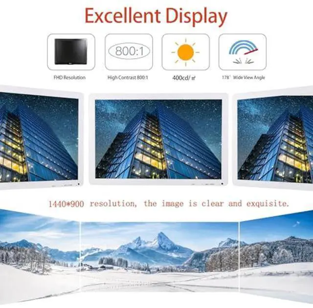 Alt view image 5 of 5 - Elweyoo 19 inch White CCTV Monitoring Display Screen Security Camera Monitor Multi-Function Interface HDMI, AV, BNC, VGA, USB, PC Input 1440x900 Resolution