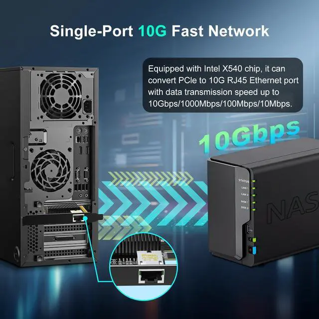 Alt view image 2 of 5 - 10Gb RJ45 PCI-E Network Card with X540 Controller, Gigaplus X540-1T 10Gb Ethernet Adapter with Single 10Gbe PCI-E NIC, Support Windows/Linux/ESX Servers