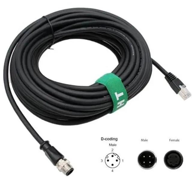 Alt view image 3 of 5 - HangTon Network Ethernet Cable for Keyence IV2 Sick Sensor Camera Barcode Reader, M12 D Code 4 Pin to RJ45 Cat6 PC PLC 20m