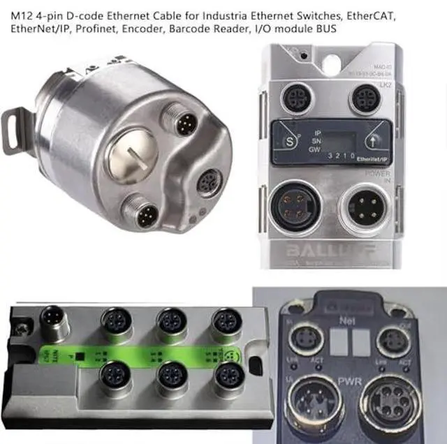 Alt view image 5 of 5 - HangTon Network Ethernet Cable for Keyence IV2 Sick Sensor Camera Barcode Reader, M12 D Code 4 Pin to RJ45 Cat6 PC PLC 20m