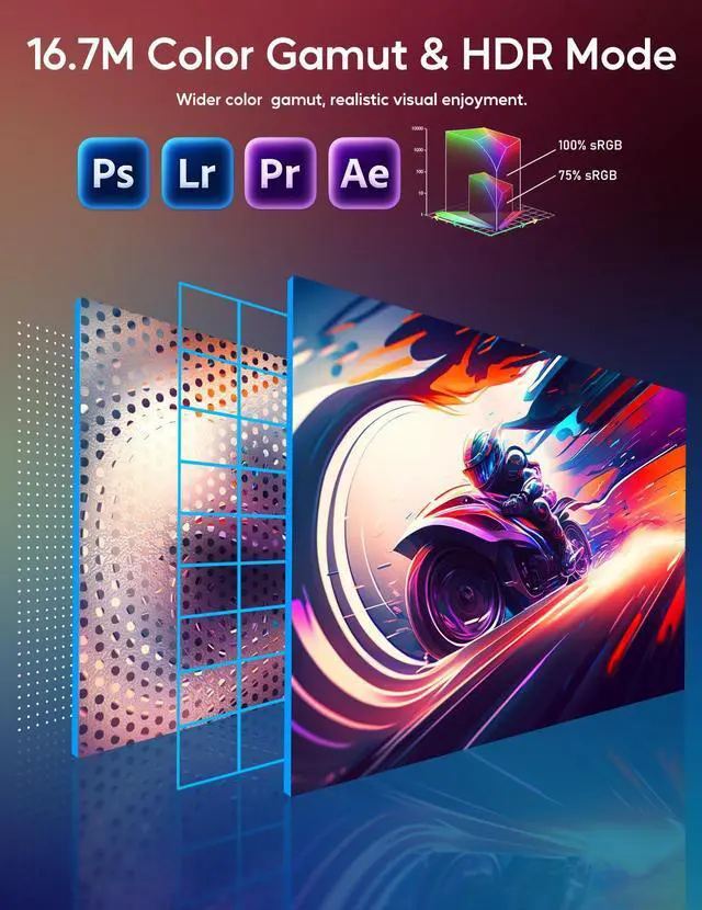 Alt view image 4 of 5 - KEEPTIME 16'' 2.5K 144Hz Portable Gaming Monitor for Laptop, 2560P×1440P IPS Screen with HDR, 1000:1 FreeSync, Ultra Slim & Eye Care,Travel Monitor External Screen for Laptop, PC, PS5, Mac, Xbox