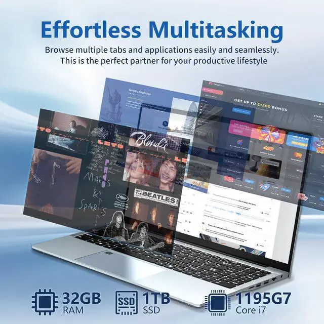 Alt view image 4 of 5 - Laptop Core i7, Gaming Laptops,15.6 Inch FHD 1920 * 1080 Computers Lap top Up to 4.7GHZ, 32GB RAM 1TB SSD RJ45 WiF5 HDMI 180 Angle Opening, Backlit Keyboard and Fingerprint Unlock Computer Notebook