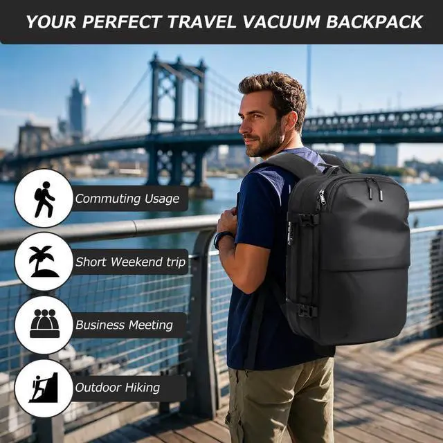 Alt view image 4 of 5 - Vacuum Backpack Travel- 60L Expandable Air Vacuum Seal Backpack, Vacuum Compression Laptop Backpack Water Resistant TSA Lock (with Pump)
