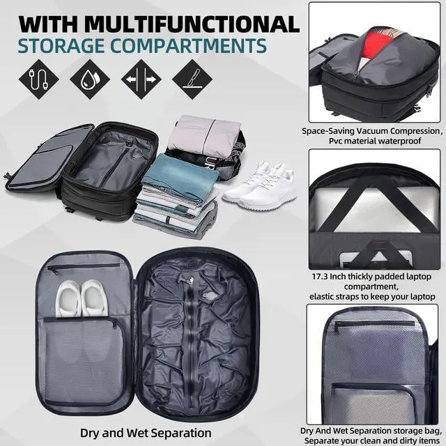 Alt view image 5 of 5 - Vacuum Backpack Travel- 60L Expandable Air Vacuum Seal Backpack, Vacuum Compression Laptop Backpack Water Resistant TSA Lock (with Pump)