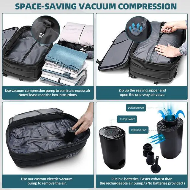 Alt view image 2 of 5 - Vacuum Backpack Travel- 60L Expandable Air Vacuum Seal Backpack, Vacuum Compression Laptop Backpack Water Resistant TSA Lock (with Pump)