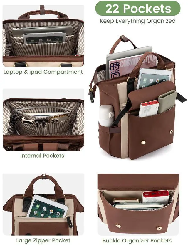 Alt view image 3 of 5 - LOVEVOOK Backpack for Women, Teacher Bag Work Travel Backpack, Stylish College Laptop Backpack Purse, Business Computer Laptop Bag Nurse Bags, Casual Daypack, 17 Inch