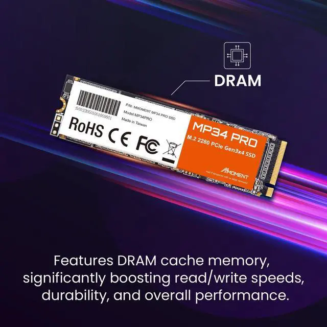 Alt view image 5 of 5 - MMOMENT MP34 PRO 1TB PCIe Gen3 NVMe M.2 2280 Internal Solid State Drive, Gen3.0X4, Read Speed up to 3500MB/s, for Laptop, Desktop and Gaming