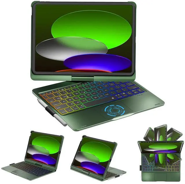 Main image of NOKBABO for iPad 10th/11th (A16) Generation Case with Keyboard,iPad Air 11 Keyboard(M3/M2), Keyboard for iPad Pro 11 (4th/3rd/2nd/1st) & iPad Air 5/4th, Trackpad,360degSwivel, Backlit - Midnight Green