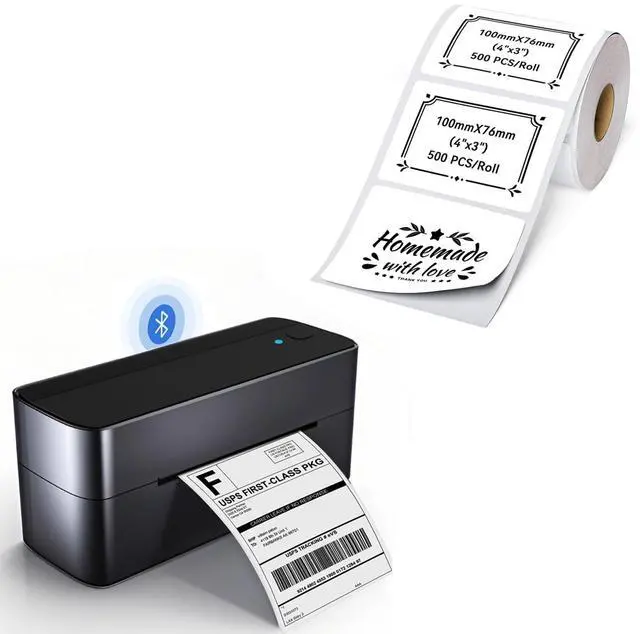 Main image of Phomemo Wireless Black Thermal Printer with 4x3 Inch Thermal Labels Roll 500Pcs/Roll