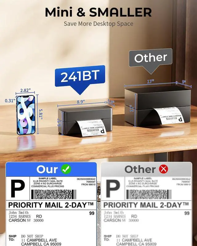 Alt view image 2 of 5 - Phomemo Wireless Black Thermal Printer with 4x3 Inch Thermal Labels Roll 500Pcs/Roll