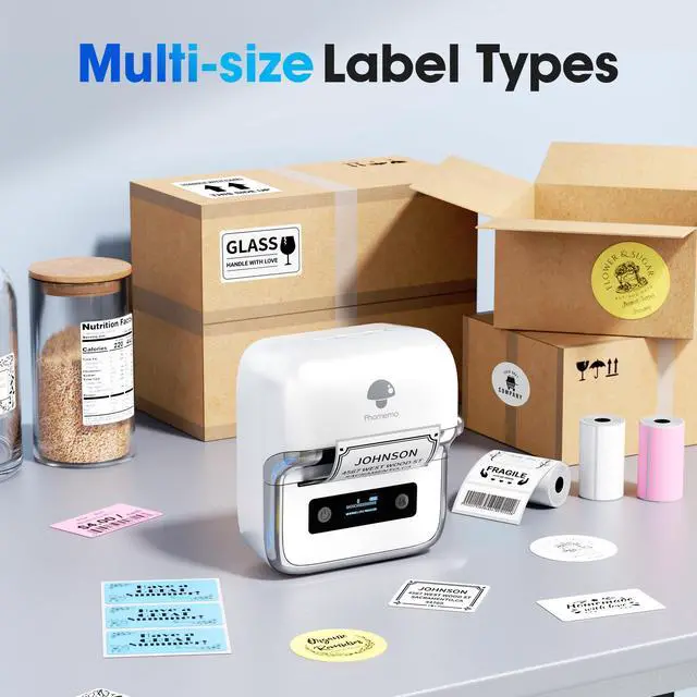 Alt view image 4 of 5 - Phomemo M250 Label Maker Machine with Tape, 3 Inch Thermal Label Maker, 2024 Upgrade Portable Barcode Label Printer for Business & Home, Thermal Labels 1.57"x1.18", Print Blue Color on Clear Label