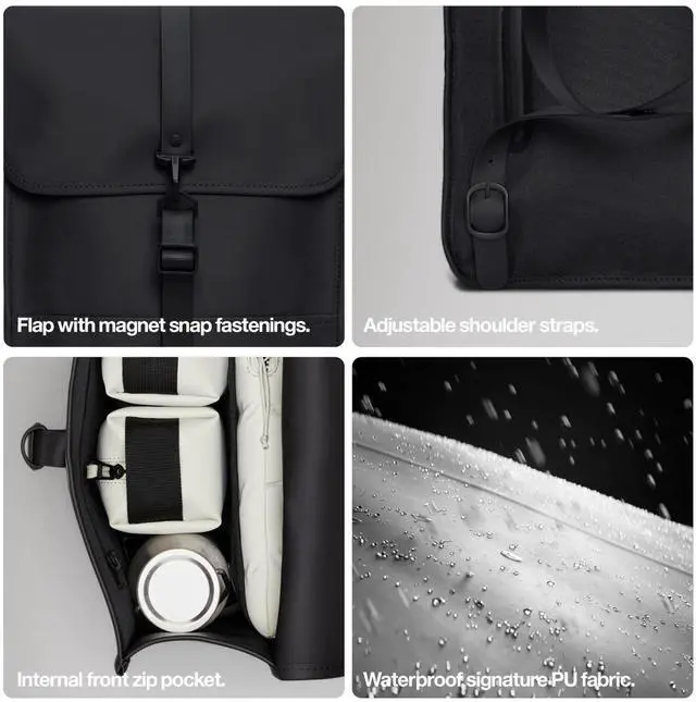 Alt view image 4 of 5 - RAINS Backpack Micro - Waterproof Backpack for Men and Women - Laptop Bag for Work or Travel Black