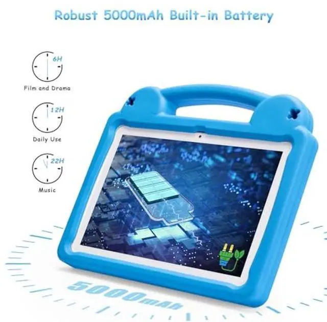 Alt view image 4 of 5 - Ruufuuxy 10 Inch Tablet for Kids with Parental Control, 8(4+4) GB RAM 64GB ROM, Octa Core, WiFi 6, 5000mAh Battery, GMS - Kids Tablet with Blue EVA Case