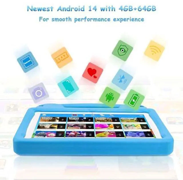 Alt view image 5 of 5 - Ruufuuxy 10 Inch Tablet for Kids with Parental Control, 8(4+4) GB RAM 64GB ROM, Octa Core, WiFi 6, 5000mAh Battery, GMS - Kids Tablet with Blue EVA Case