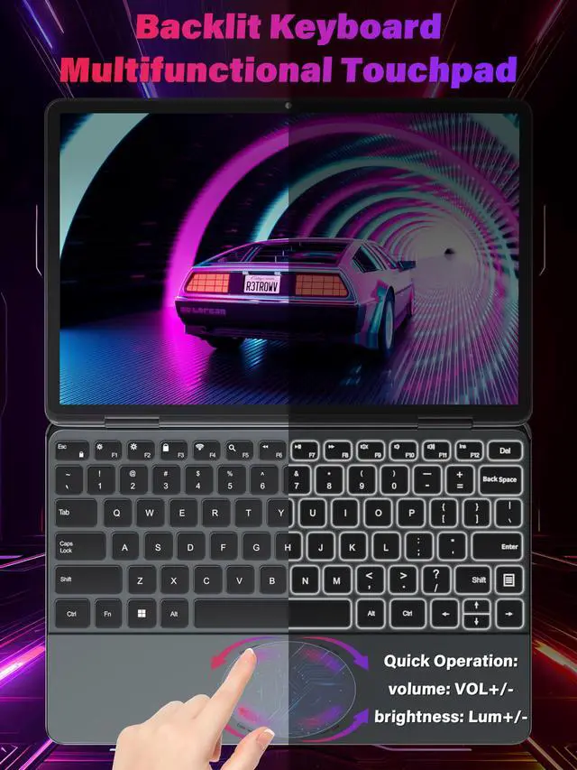 Alt view image 5 of 5 - Svikou 11" Convertible 2-in-1 Touchscreen Laptop, in tel N100,16GB RAM,1T SSD,FHD 1920 * 1200 IPS,Win 11 Pro PC,Backlit Keyboard, WiFi,USB-C,HDMI,Oval Trackpad,Lightweight for Business&Students